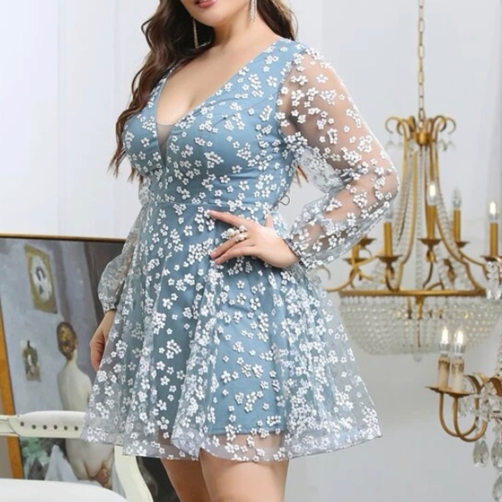 SHEIN Plus Ditsy Floral Lace Overlay Dress